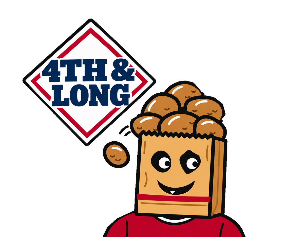 Arkansauced, mashed potatoes later, bag head mascot