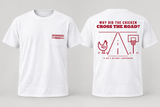Chicken Cross the Road short sleeve pocket tee — White, front and back