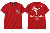 We Punt to Win — Short Sleeve Pocket Tee — red — Original Pocket Logo — ARKANSAUCED CLOSET label visible only inside collar; size L sample