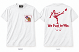 We Punt to Win — Short Sleeve Pocket Tee — white — Original Pocket Logo — ARKANSAUCED CLOSET label visible only inside collar; size L sample
