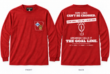 The Goal Line — Long Sleeve Pocket Tee — red — Original Pocket Logo — ARKANSAUCED CLOSET label visible only inside collar; size L sample